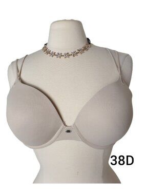 Vassarette Womens 38D Bra Beige Full Coverage Underwire Molded Cups T-Shirt Comf